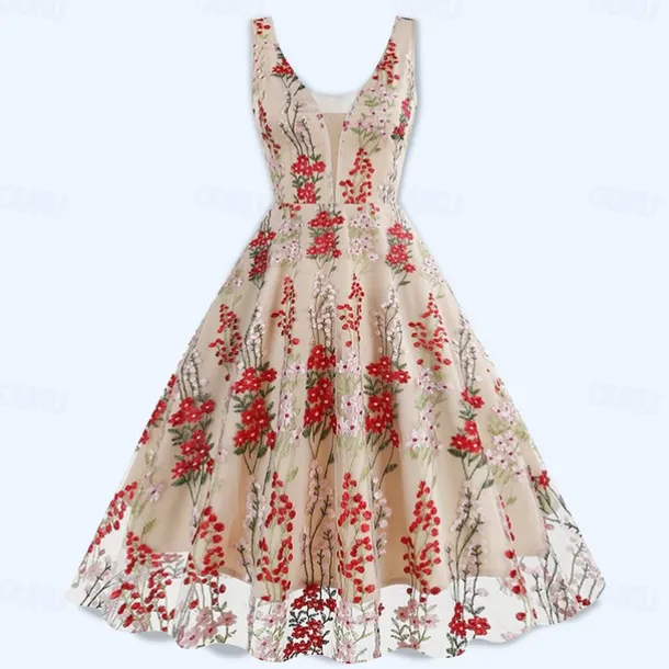 Retro Vintage 1950s Rockabilly Dress A-Line Dress Swing Dress Flower / Floral Fancy Dress Women's Halloween Carnival Masquerade Daily Wear Bachelorette Party Adults Dress Homecoming Dresses