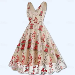 Retro Vintage 1950s Rockabilly Dress A-Line Dress Swing Dress Flower / Floral Fancy Dress Women's Halloween Carnival Masquerade Daily Wear Bachelorette Party Adults Dress Homecoming Dresses