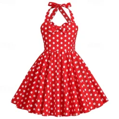Retro Vintage 1950s Rockabilly Dress Swing Dress Polka Dot Fancy Dress Girls' Carnival Masquerade Daily Wear Bachelorette Party Kid's Dress