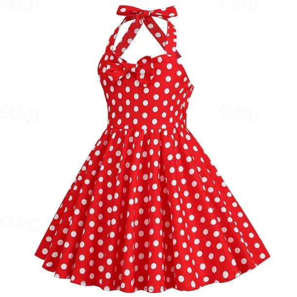 Retro Vintage 1950s Rockabilly Dress Swing Dress Polka Dot Fancy Dress Girls' Carnival Masquerade Daily Wear Bachelorette Party Kid's Dress