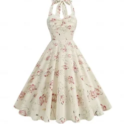 Retro Vintage 1950s Rockabilly Knee Length Swing Dress Flare Dress Halter Floral Plaid A-Line Fancy Dress Women's Carnival Vacation Casual Daily Retro Theme Party Adults' Dress Spring & Summer