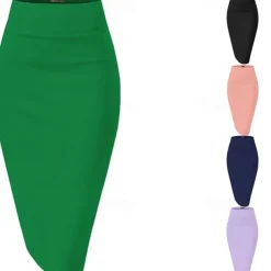 Retro Vintage 1950s Rockabilly Long Length Pencil Skirt Solid Color Fancy Dress Women's Masquerade Casual Daily Wear Tea Party Adults' Skirt