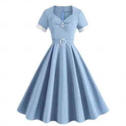 Retro Vintage 1950s Rockabilly Swing Dress Flare Dress Solid Color Fancy Dress Women's Halloween Masquerade Dailywear Bachelorette Party Adults Dress Homecoming Dresses