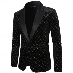 Retro Vintage 1980s Shiny Metallic Tuxedo Suits & Blazers Slim Fit Fancy Dress Men's Carnival Costume Christmas Carnival New Year Party Club Pride Parade Adults' Coat