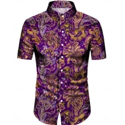 Retro Vintage 1970s Shirt Aloha Shirt Hippie Paisley Fancy Dress Men's Vacation Party Pride Parade Adults' Shirt