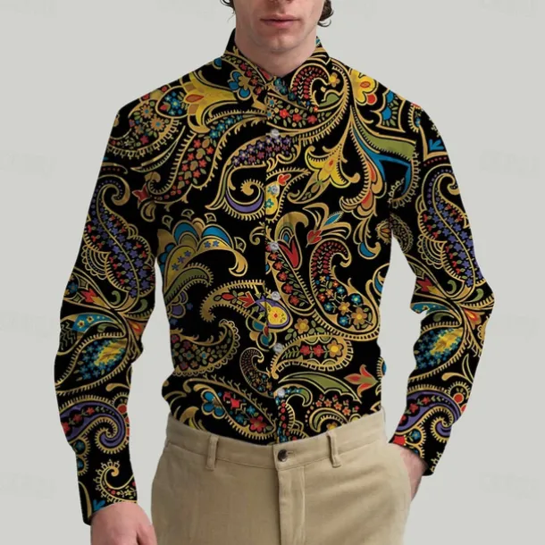 Retro Vintage 1970s Shirt Aloha Shirt Hippie Paisley Fancy Dress Men's Masquerade Party Daily Wear Pride Parade Adults' Shirt