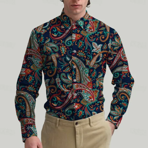 Retro Vintage 1970s Shirt Aloha Shirt Hippie Paisley Fancy Dress Men's Masquerade Party Daily Wear Pride Parade Adults' Shirt