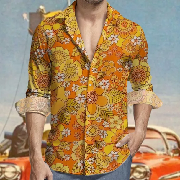 Retro Vintage 1970s Shirt Aloha Shirt Hippie Floral Fancy Dress Men's Masquerade Party Daily Wear Pride Parade Adults' Shirt