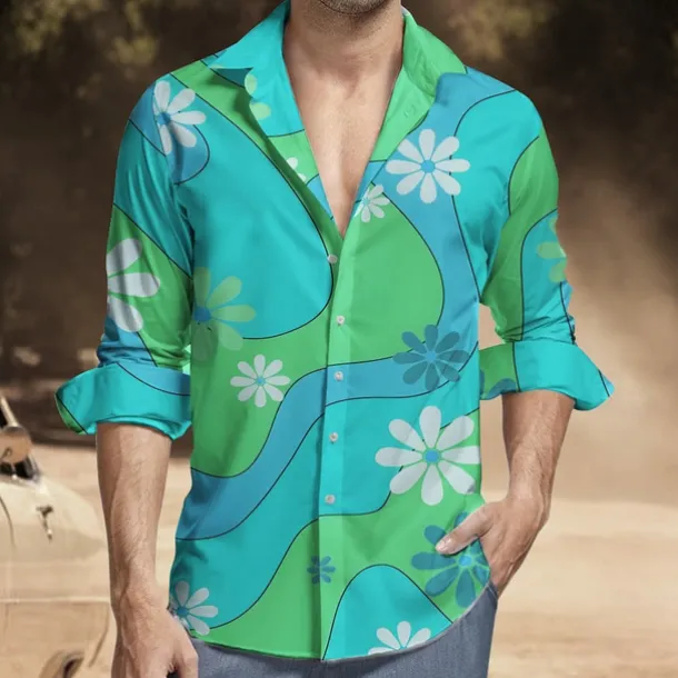 Retro Vintage 1970s Shirt Aloha Shirt Hippie Floral Fancy Dress Men's Masquerade Party Daily Wear Pride Parade Adults' Shirt