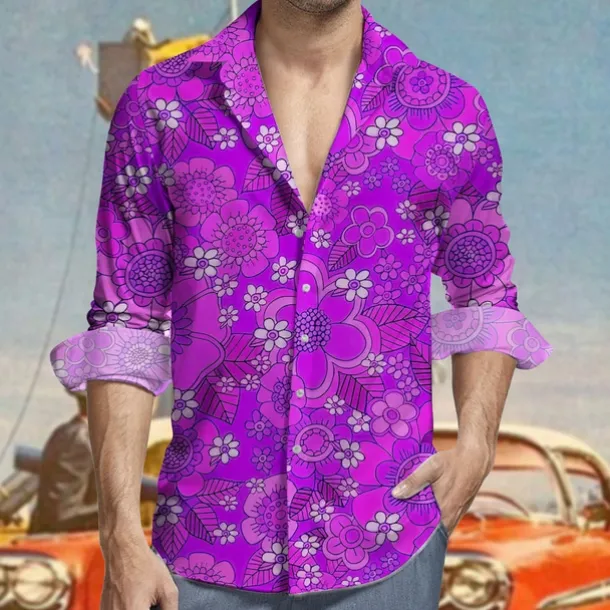 Retro Vintage 1970s Shirt Aloha Shirt Hippie Floral Fancy Dress Men's Masquerade Party Daily Wear Pride Parade Adults' Shirt