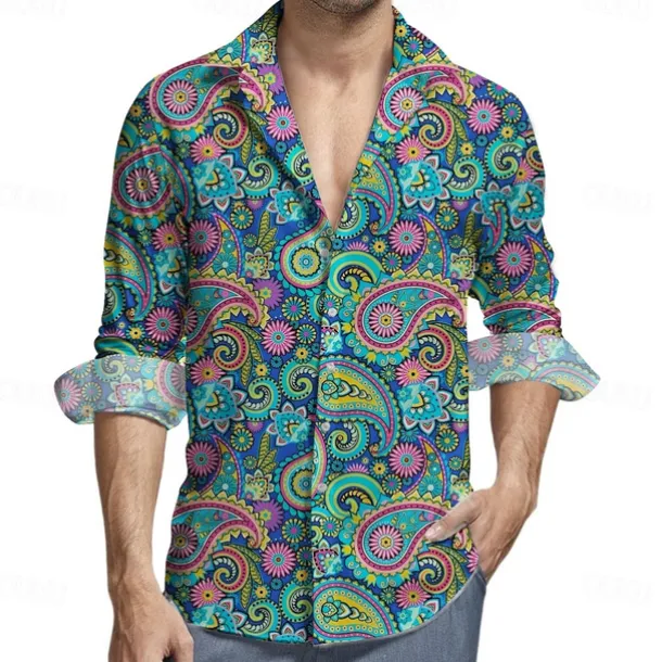Retro Vintage 1970s Shirt Aloha Shirt Hippie Floral Fancy Dress Men's Masquerade Party Daily Wear Pride Parade Adults' Shirt