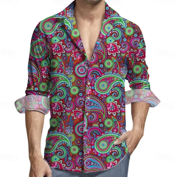 Retro Vintage 1970s Shirt Aloha Shirt Hippie Floral Fancy Dress Men's Masquerade Party Daily Wear Pride Parade Adults' Shirt
