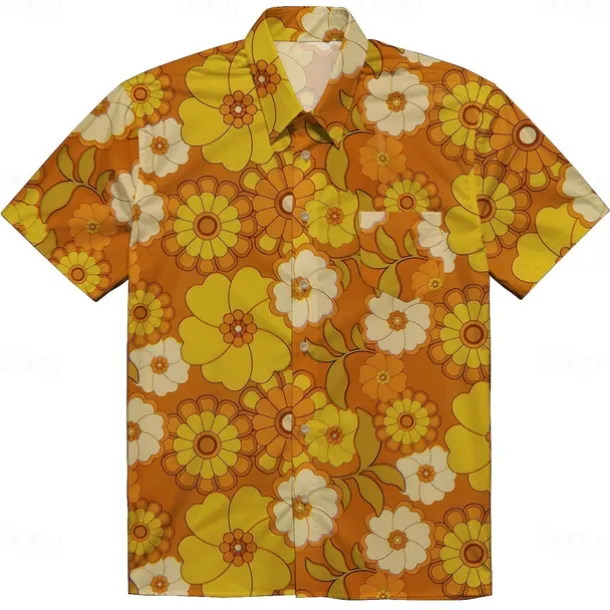 Retro Vintage 1970s Shirt Aloha Shirt Hippie Disco Floral Daisy Fancy Dress Men's Masquerade Vacation Party Pride Parade Adults' Shirt