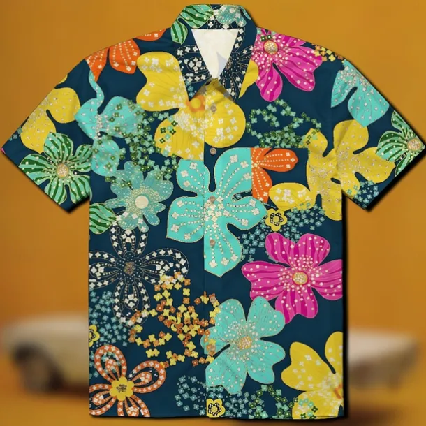 Retro Vintage 1970s Shirt Aloha Shirt Hippie Disco Floral Fancy Dress Men's Masquerade Vacation Party Pride Parade Adults' Shirt