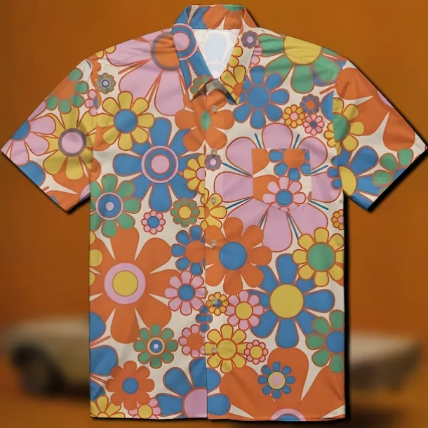 Retro Vintage 1970s Shirt Aloha Shirt Hippie Disco Floral Fancy Dress Men's Masquerade Vacation Party Pride Parade Adults' Shirt