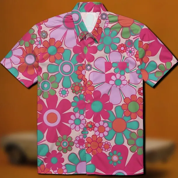 Retro Vintage 1970s Shirt Aloha Shirt Hippie Disco Floral Fancy Dress Men's Masquerade Vacation Party Pride Parade Adults' Shirt