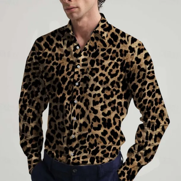 Retro Vintage 1970s Shirt Aloha Shirt Hippie Leopard Fancy Dress Men's Masquerade Party Daily Wear Pride Parade Adults' Shirt