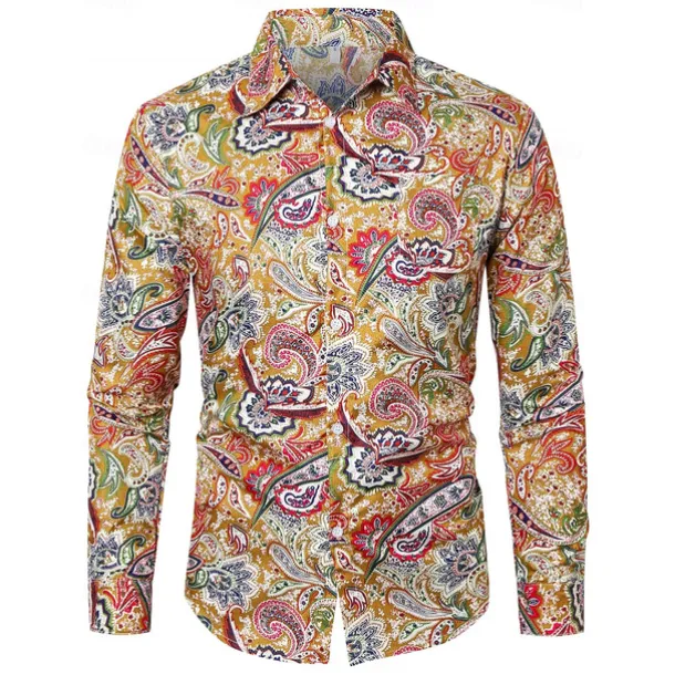 Retro Vintage 1970s Shirt Hippie Paisley Fancy Dress Men's Party Daily Wear Pride Parade Adults' Shirt