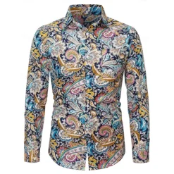 Retro Vintage 1970s Shirt Hippie Paisley Fancy Dress Men's Party Daily Wear Pride Parade Adults' Shirt