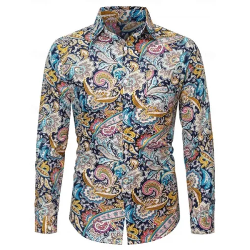 Retro Vintage 1970s Shirt Hippie Paisley Fancy Dress Men's Party Daily Wear Pride Parade Adults' Shirt