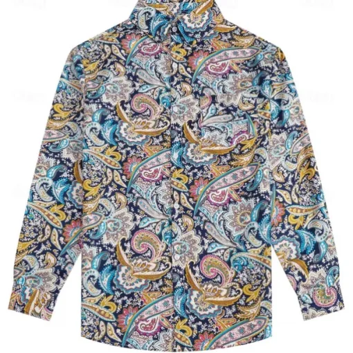 Retro Vintage 1970s Shirt Hippie Paisley Fancy Dress Men's Party Daily Wear Pride Parade Adults' Shirt