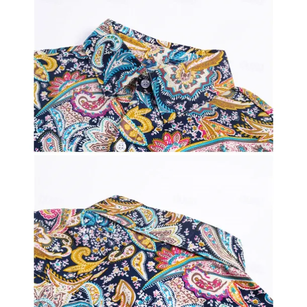 Retro Vintage 1970s Shirt Hippie Paisley Fancy Dress Men's Party Daily Wear Pride Parade Adults' Shirt