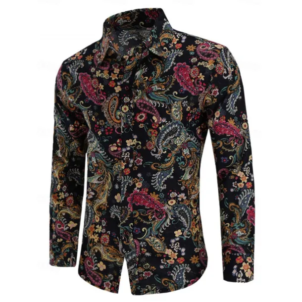 Retro Vintage 1970s Shirt Hippie Paisley Fancy Dress Men's Party Daily Wear Pride Parade Adults' Shirt