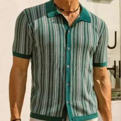 Retro Vintage 1970s Sweater Shirt Cardigan Crochet Button Down Striped Fancy Dress Men's Masquerade Vacation Dailywear Pride Parade Adults' Top