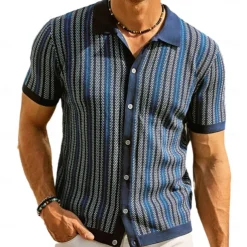 Retro Vintage 1970s Sweater Shirt Cardigan Crochet Button Down Striped Fancy Dress Men's Masquerade Vacation Dailywear Pride Parade Adults' Top