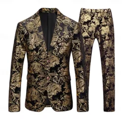 Retro Vintage 1980s Tuxedo Suits & Blazers Lapel Collar Blazer Groomsmen Jacquard Turndown Fancy Dress Men's Masquerade Wedding Wedding Guest Halloween Adults' Coat Pants