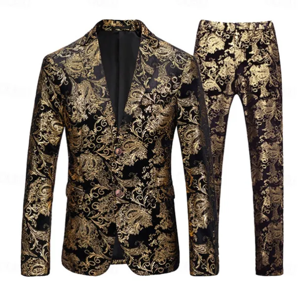 Retro Vintage 1980s Tuxedo Suits & Blazers Lapel Collar Blazer Groomsmen Jacquard Turndown Fancy Dress Men's Masquerade Wedding Wedding Guest Halloween Adults' Coat Pants