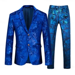 Retro Vintage 1980s Tuxedo Suits & Blazers Lapel Collar Blazer Groomsmen Jacquard Turndown Fancy Dress Men's Masquerade Wedding Wedding Guest Halloween Adults' Coat Pants