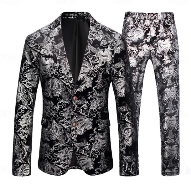 Retro Vintage 1980s Tuxedo Suits & Blazers Lapel Collar Blazer Groomsmen Jacquard Turndown Fancy Dress Men's Masquerade Wedding Wedding Guest Halloween Adults' Coat Pants