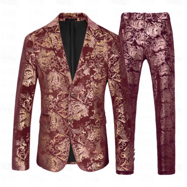 Retro Vintage 1980s Tuxedo Suits & Blazers Lapel Collar Blazer Groomsmen Jacquard Turndown Fancy Dress Men's Masquerade Wedding Wedding Guest Halloween Adults' Coat Pants
