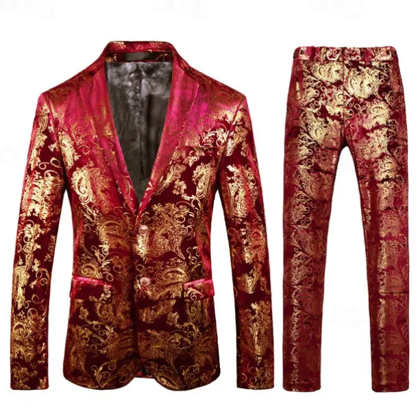 Retro Vintage 1980s Tuxedo Suits & Blazers Lapel Collar Blazer Groomsmen Jacquard Turndown Fancy Dress Men's Masquerade Wedding Wedding Guest Halloween Adults' Coat Pants