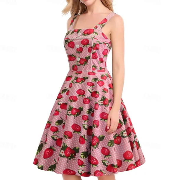 Retro Vintage 1950s Vacation Dress Swing Dress Flare Dress Strawberry Fancy Dress Women's Masquerade Casual Daily Bachelorette Party Adults' Dress Homecoming Dresses