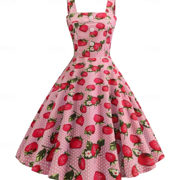 Retro Vintage 1950s Vacation Dress Swing Dress Flare Dress Strawberry Fancy Dress Women's Masquerade Casual Daily Bachelorette Party Adults' Dress Homecoming Dresses