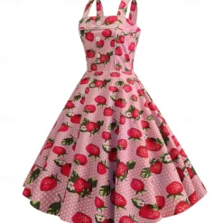 Retro Vintage 1950s Vacation Dress Swing Dress Flare Dress Strawberry Fancy Dress Women's Masquerade Casual Daily Bachelorette Party Adults' Dress Homecoming Dresses