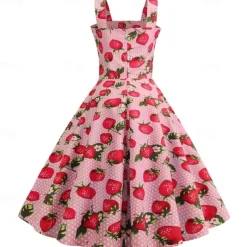 Retro Vintage 1950s Vacation Dress Swing Dress Flare Dress Strawberry Fancy Dress Women's Masquerade Casual Daily Bachelorette Party Adults' Dress Homecoming Dresses
