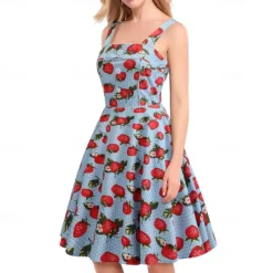 Retro Vintage 1950s Vacation Dress Swing Dress Flare Dress Strawberry Fancy Dress Women's Masquerade Casual Daily Bachelorette Party Adults' Dress Homecoming Dresses
