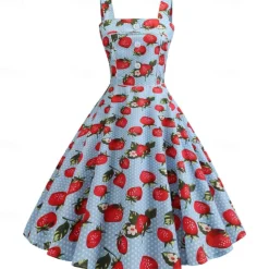 Retro Vintage 1950s Vacation Dress Swing Dress Flare Dress Strawberry Fancy Dress Women's Masquerade Casual Daily Bachelorette Party Adults' Dress Homecoming Dresses
