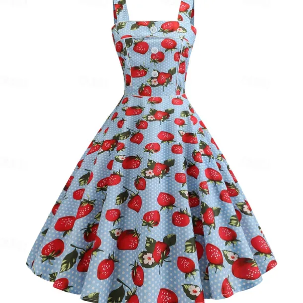 Retro Vintage 1950s Vacation Dress Swing Dress Flare Dress Strawberry Fancy Dress Women's Masquerade Casual Daily Bachelorette Party Adults' Dress Homecoming Dresses