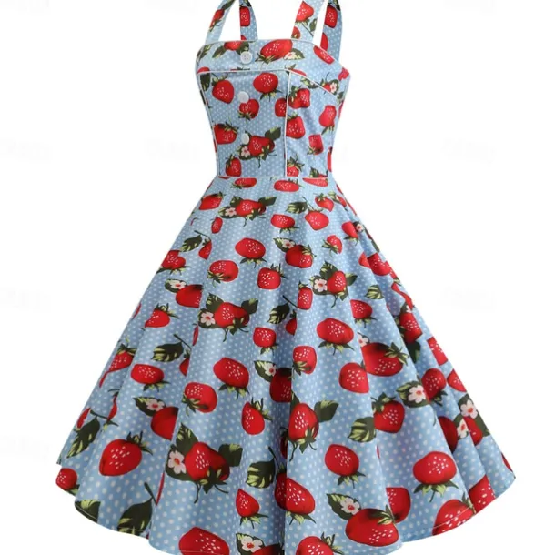 Retro Vintage 1950s Vacation Dress Swing Dress Flare Dress Strawberry Fancy Dress Women's Masquerade Casual Daily Bachelorette Party Adults' Dress Homecoming Dresses