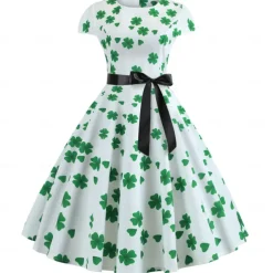 Retro Vintage 1950s Vacation Dress Flapper Dress Swing Dress Irish Shamrock Lucky Clover Fancy Dress Women's Masquerade Saint Patrick's Day Casual Daily Bachelorette Party Adults' Dress Homecoming