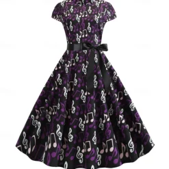 Retro Vintage 1950s Vacation Dress Knee Length Flapper Dress Swing Dress Musical Notes Fancy Dress Women's Carnival Masquerade Vacation Casual Daily Retro Theme Party Adults' Dress
