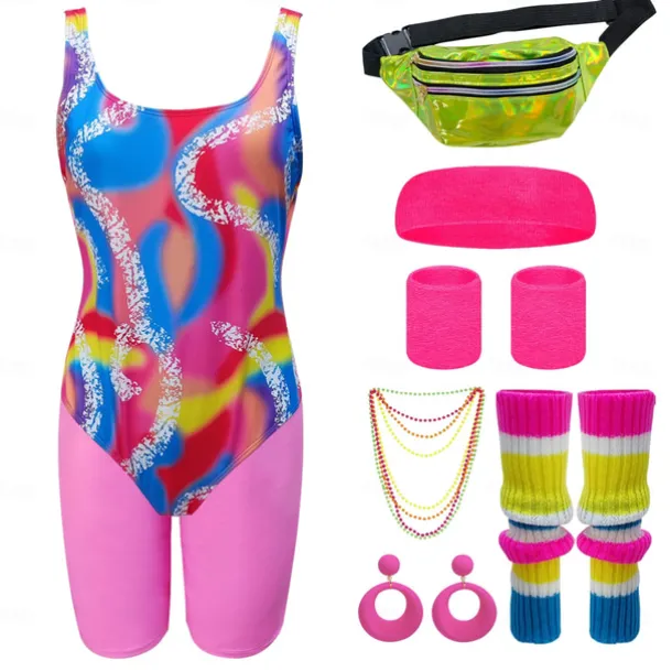 Retro Vintage 1980s Workout Outfits Leggings Accesories Set Fancy Dress Women's Masquerade Party Casual Daily Pride Parade Adults' Top Pants Bag All Seasons