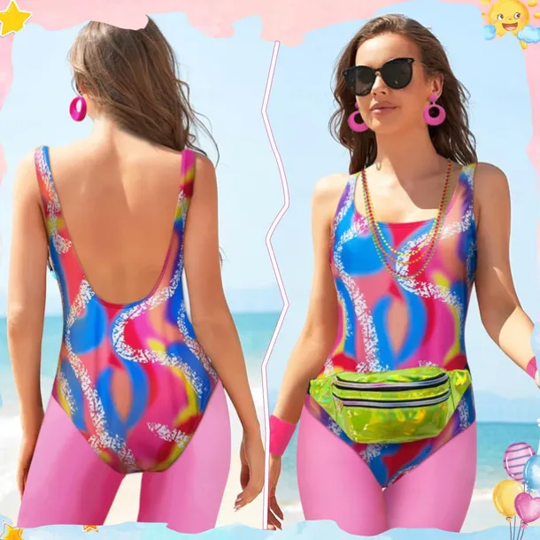 Retro Vintage 1980s Workout Outfits Leggings Accesories Set Fancy Dress Women's Masquerade Party Casual Daily Pride Parade Adults' Top Pants Bag All Seasons