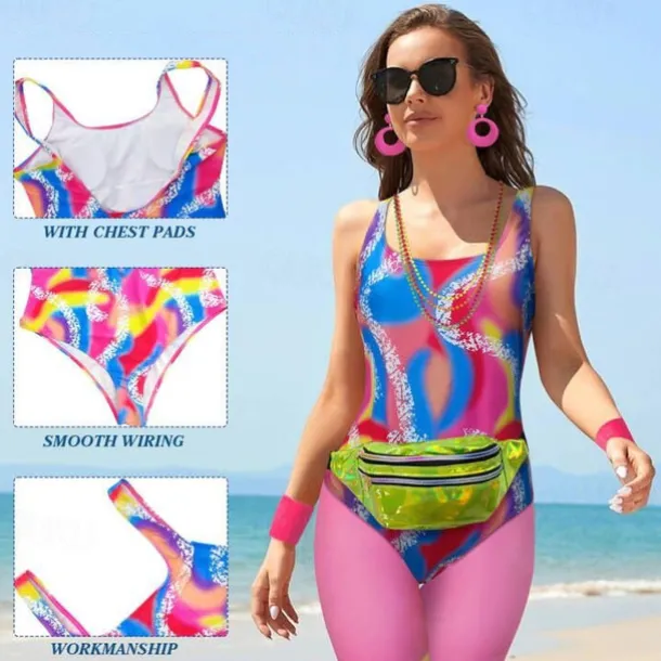 Retro Vintage 1980s Workout Outfits Leggings Accesories Set Fancy Dress Women's Masquerade Party Casual Daily Pride Parade Adults' Top Pants Bag All Seasons