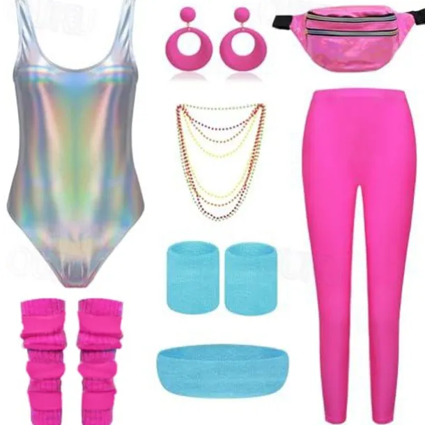 Retro Vintage 1980s Workout Outfits Leggings Accesories Set Fancy Dress Women's Masquerade Party Casual Daily Pride Parade Adults' Top Pants Bag All Seasons