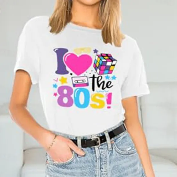 Retro Vintage T-shirt Graphic Tee I Love The 80's Graphic For Women's Adults' Masquerade Hot Stamping Casual Daily